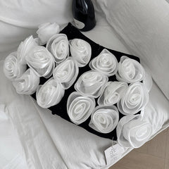 Black Strapless Top And 3D Rose Mini Skirt Set