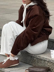 Brown Coudroy Zipper Jacket