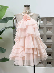 Halter 3D Flower Tiered Ruffle Mini Dress