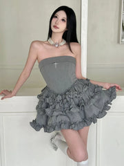 Strapless Multilayer Ruffles Mini Dress