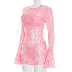Beach Cut Out Back Lace Cover Up Dress With Bikini Set