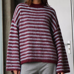 Stripe Pattern Long Sleeve Knitwear Pullover