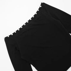 Long Sleeve Button Trim Off-shoulder Top