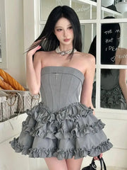 Strapless Multilayer Ruffles Mini Dress