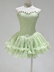 Strapless Flower Design A-line Mini Dress
