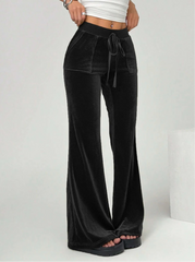 Black Velvet Wide Leg Sweatpants