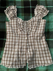 Ruffle Hem Short Sleeve Button Up Top