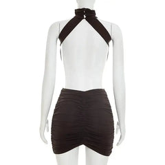 Bodycon Ruched Open-Back High-Neck Mini Dress