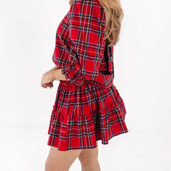 Plaid Print Smocked High Waist Ruffle Mini Skirt