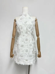 Halter 3d Flower Appliques Mini Dress