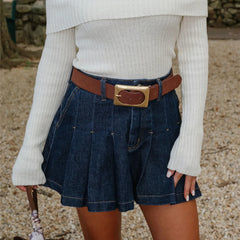 Denim Pleated Skirt