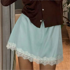 Lace Trim Lounge Satin Mini Skirt