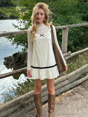 Bow Tie Sleeveless Trim Babydoll Mini Dress