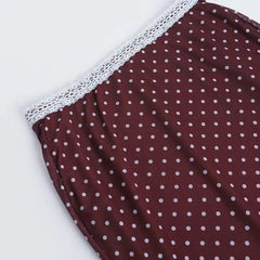 Brown Polka Dot Lace Trim Cami Top And Midi Skirt Set