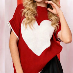 Short Sleeve Love Print O-Neck Sweater Vest