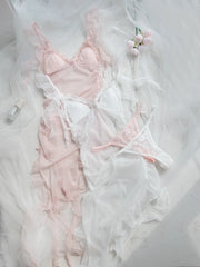 Mesh Ruffle Trim Sheer Nightdress with Panty