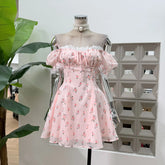 Floral Puff Sleeve Square Collar Mini Dress