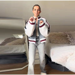 Striped Stand Collar Zip Sweater Jacket