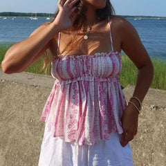 Frill Trim Printed Babydoll Peplum Top