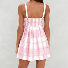 Pink Plaid 3D Bow Appliques Mini Cami Dress