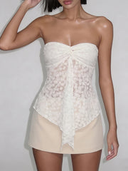 White Lace Jacquard Strapless Top