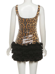 Leopard Sequin Strap Ruffle Hem Mini Bodycon Dress