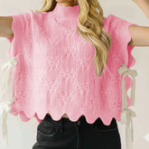 Turtleneck Tie-up Short Sleeve Knit Vest