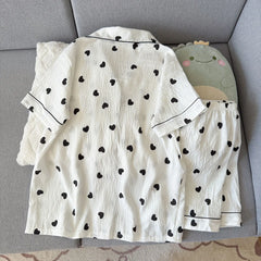 Heart-Shaped Short Sleeve Shirt and Shorts Pajama Set