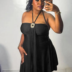 Halter Tie Decorative Pendant Draped Mini Dress