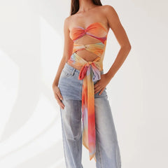 Edgy Strapless Cutout Crop Top - Contemporary Tie-Detail Bandeau