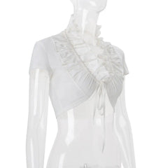 White Short Sleeve Lace Up Ruched Crop Top