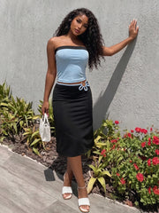 Colour Blocking Tube Top With Metal Ring Midi Skirt Set