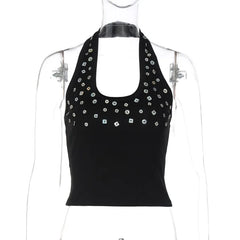 Black Buttoned Halter Top