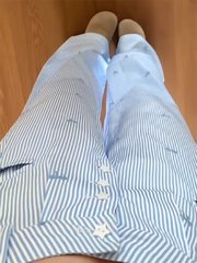 Blue Striped Wide Leg Bow Embroidery Pants