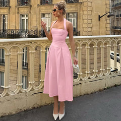 Solid Halter Midi Dress