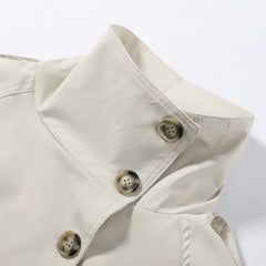 Stand Collar Double Breasted Long Sleeve Belted Short Trench Coat