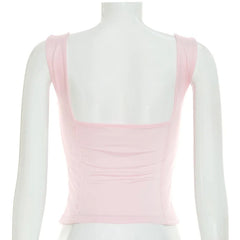 Solid Square Neck Strap Lace Trim Top