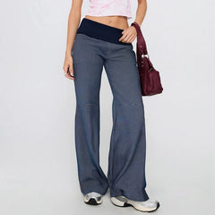 Striped Fold Over Low Rise Flare Yoga Pants