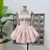 Embroidery Lace-up Crossover Strap Mini Dress