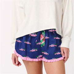Christmas Boxer Graphic Print Ruffle Shorts