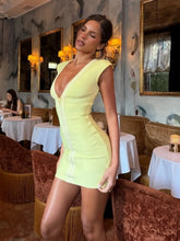 Deep V-Neck Zipper Mini Bandage Bodycon Dress
