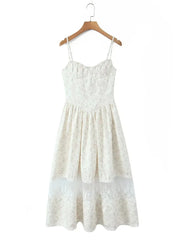 White Floral Milkmaid Cami Lace Mesh Hem Midi Dress