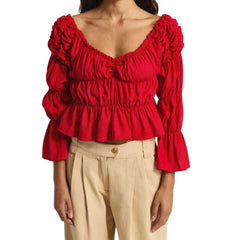 Somcked Off Shoulder Flare Long Sleeve Top