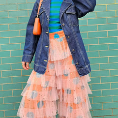 Dotted Sequin Tulle Ruffle Layered Pants