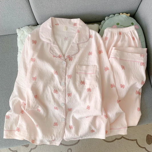 Pink Bow Print Lounge Wear Pj Set
