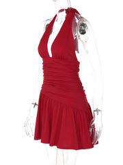 Halter Ruched Waist Mini Dress