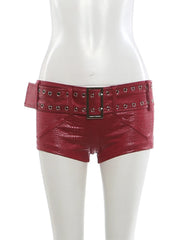 PU Leather Lace Up Corset Strapless Top And Shorts Set