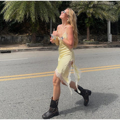 Satin Lace Patchwork Cami Mini Dress