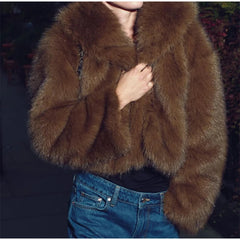 Brown Faux Fur Cropped Coat