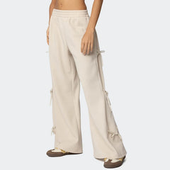 Side Bow Tie Up High Waist Wide Leg Pants